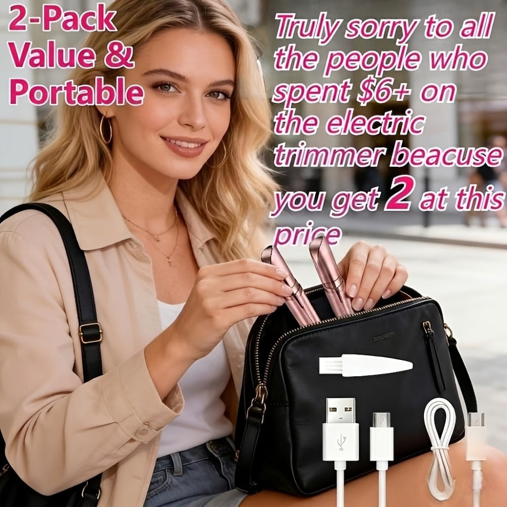 Eyebrow Trimmer: Electric for Women 2 Pack, USB Rechargeable Painless Precision Eyebrow Razor Pen