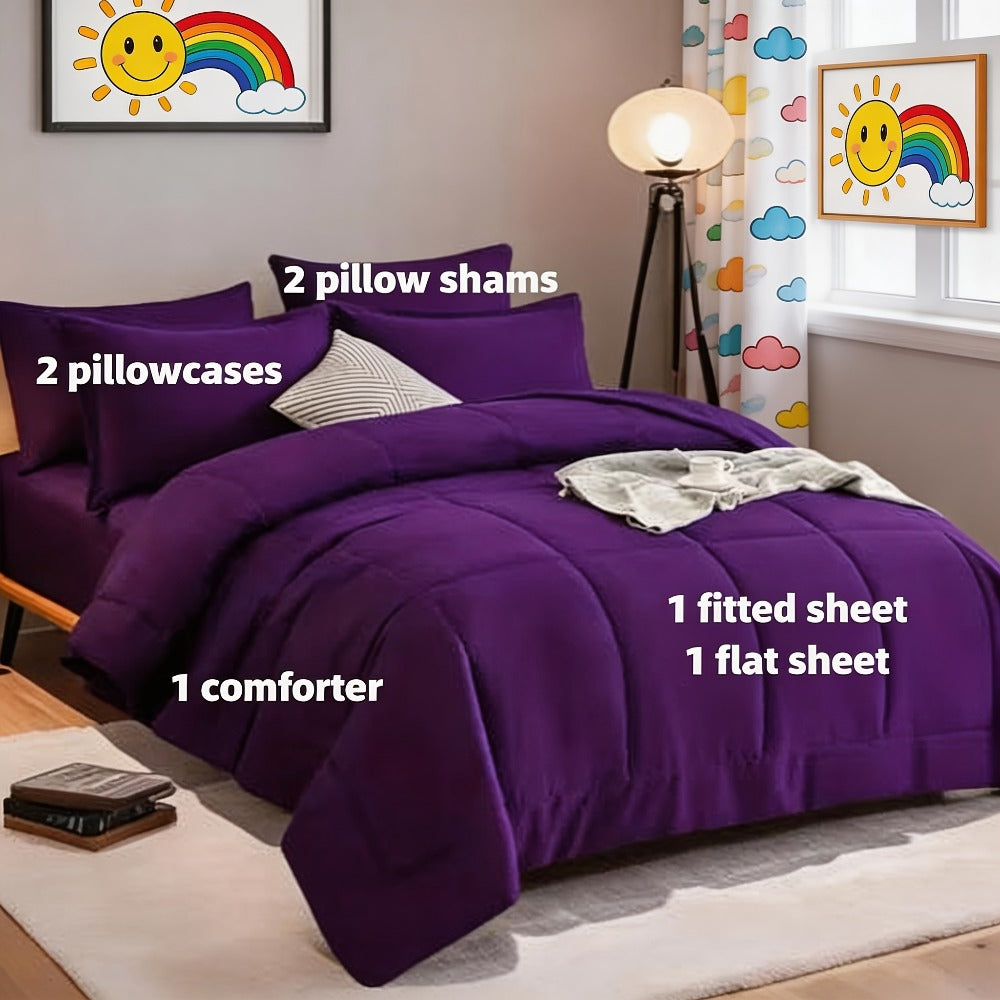 Bed in a Bag Full Queen and King Comforter Set in Soft Satin-Like Fabric (7 Piece)