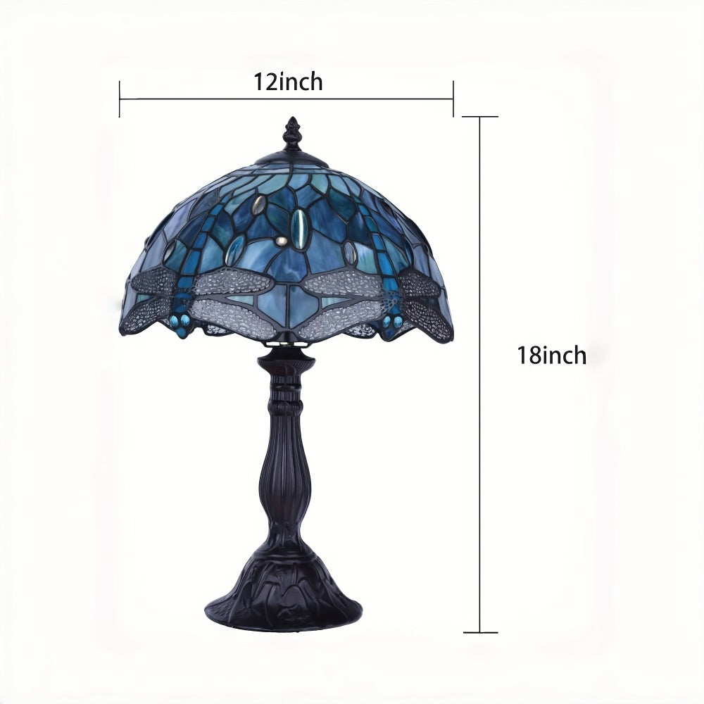 Table Lamp, Colorful Art Glass Shade, 18-Inch LED Night Light for Bedroom Nightstand Living Room Reading Desk Home Decor