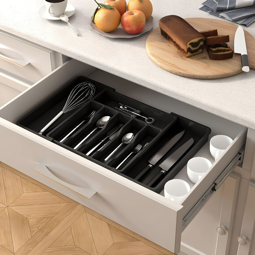 Drawer Organizer, Utensil & Cutlery Storage Tray for Kitchen Drawer, Expandable Knife Fork Spoon Holder 22.4" x 15" x 2"
