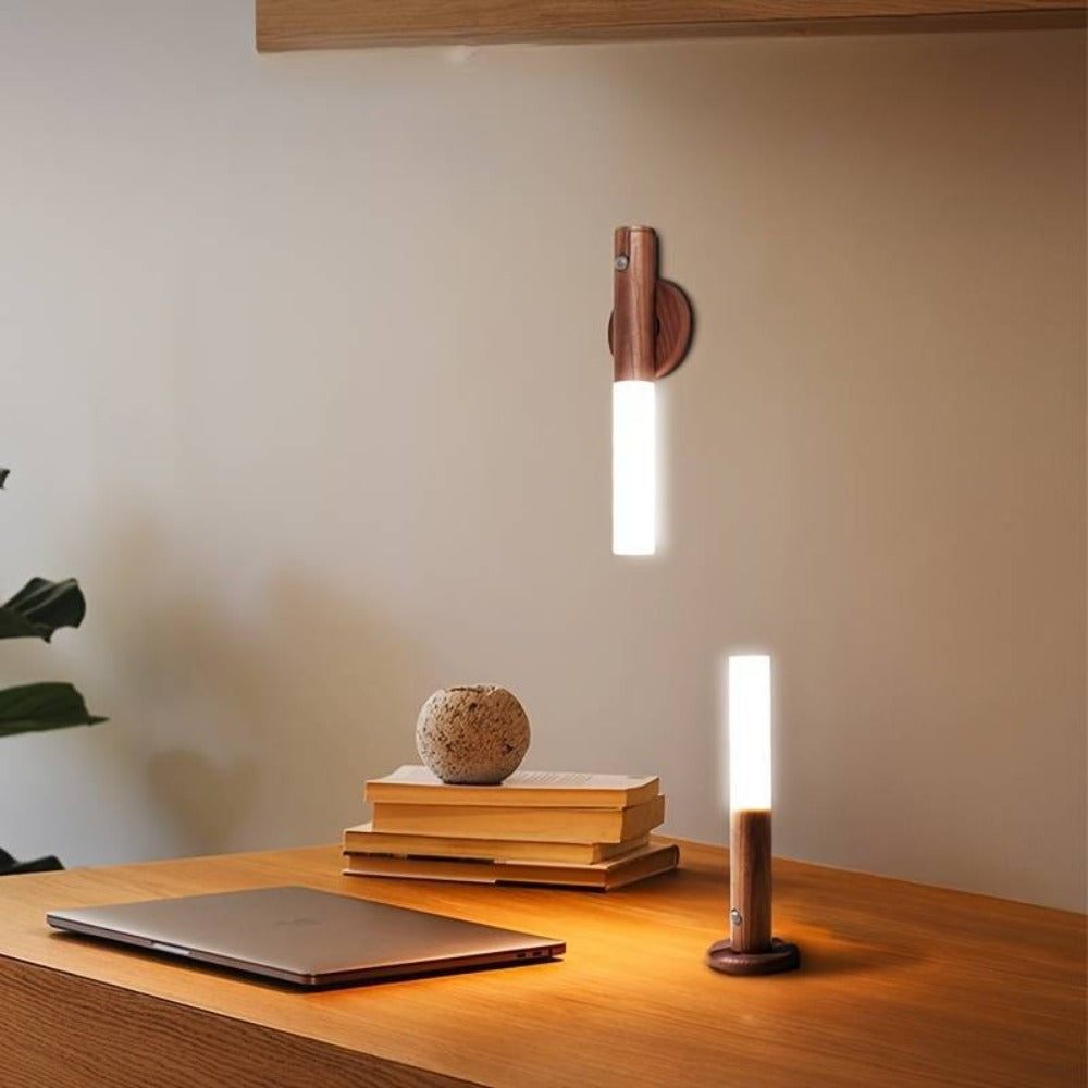 Motion Night Light, Rechargeable LED IPX4 Waterproof Wood Grain & Walnut Under Cabinet Step Lamp for Staircase