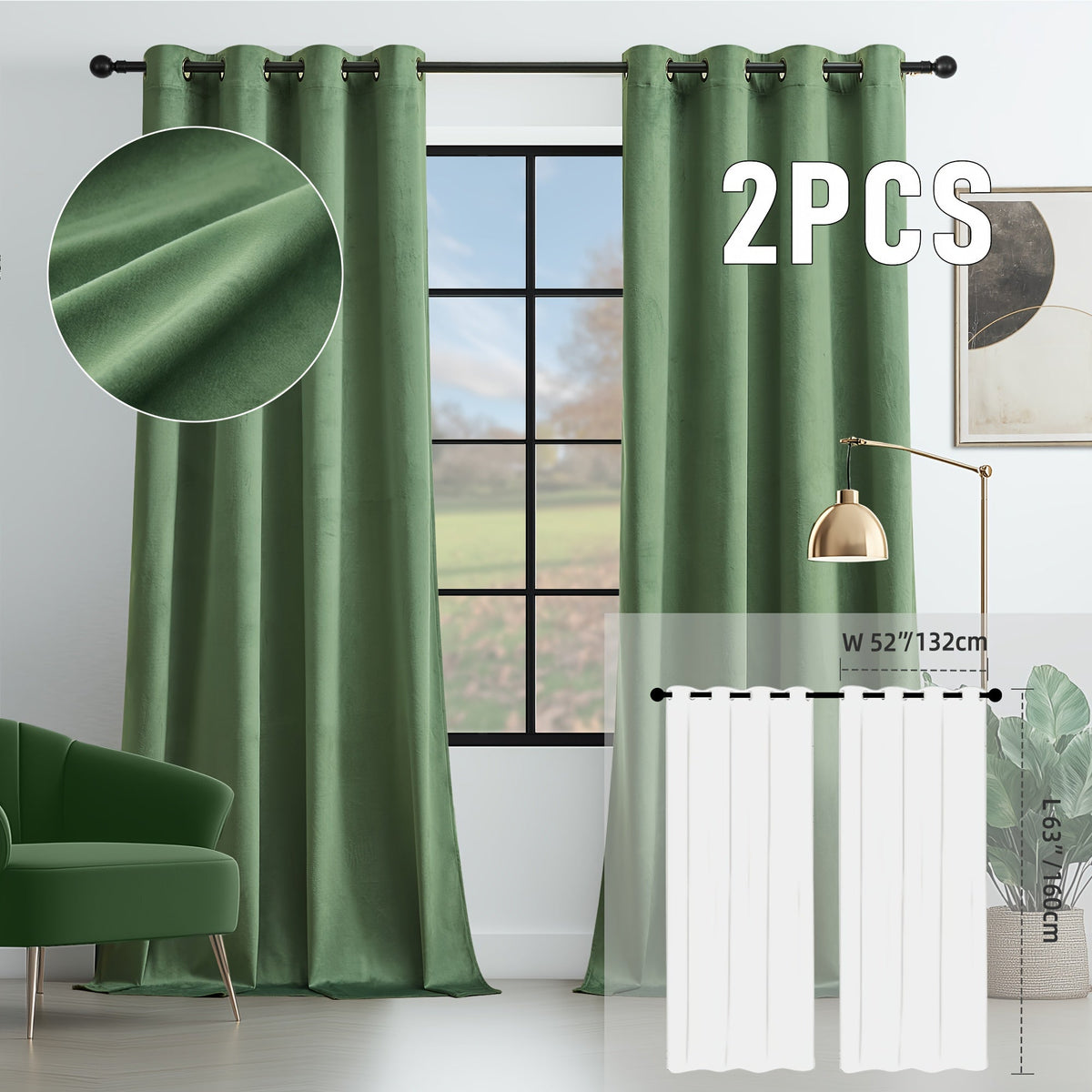 Velvet Room Darkening Curtains 2 Panels | Grommet Top Thermal Insulated Soundproof Blackout Curtains for Living Room Bedroom, Soft Solid Color Vintage Window Drapes