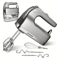 Electric Hand Mixer 6 Speed & Turbo with 5 Stainless Steel Accessories & Snap-On Storage Case – Handheld Mixer for Whipping Cream Beating Eggs Mixing Cookie Cake Brownie Dough Batter | White Silver