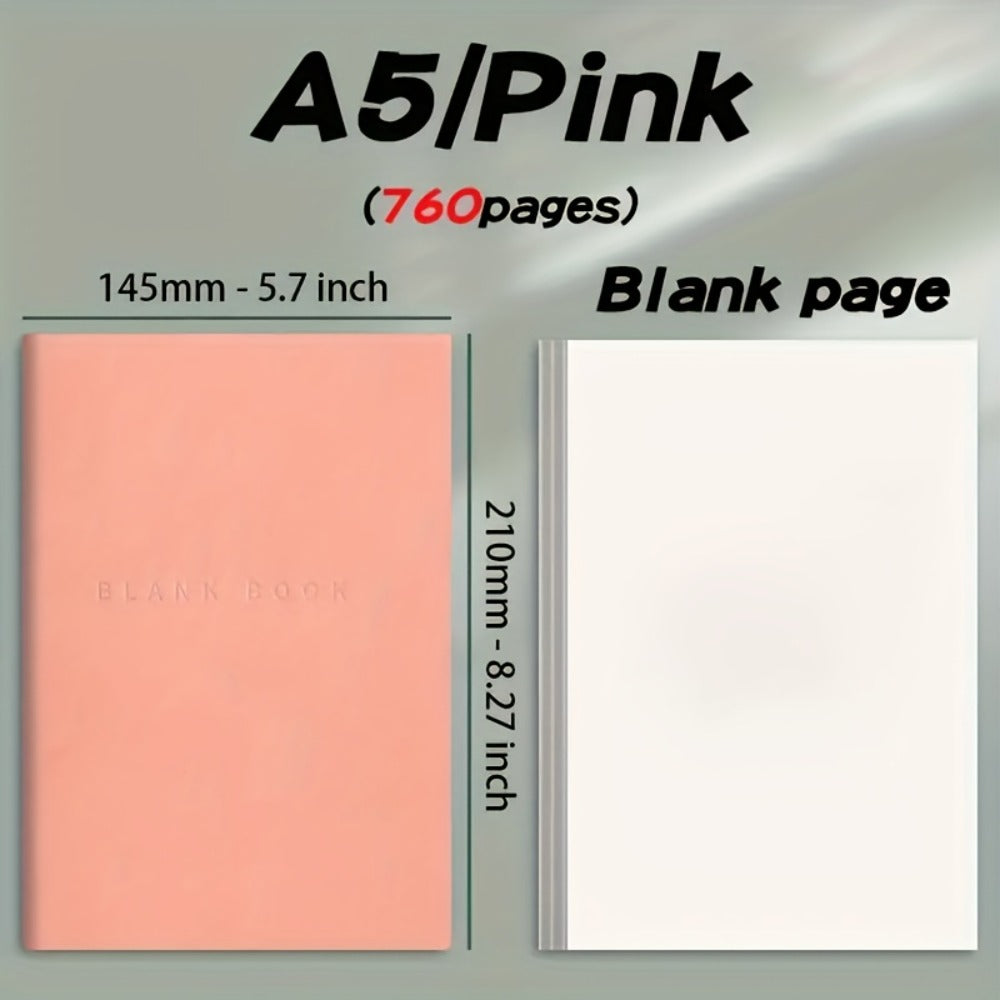 Blank Notebook with A5 760 Pages Leather Soft Cover Sketchbook