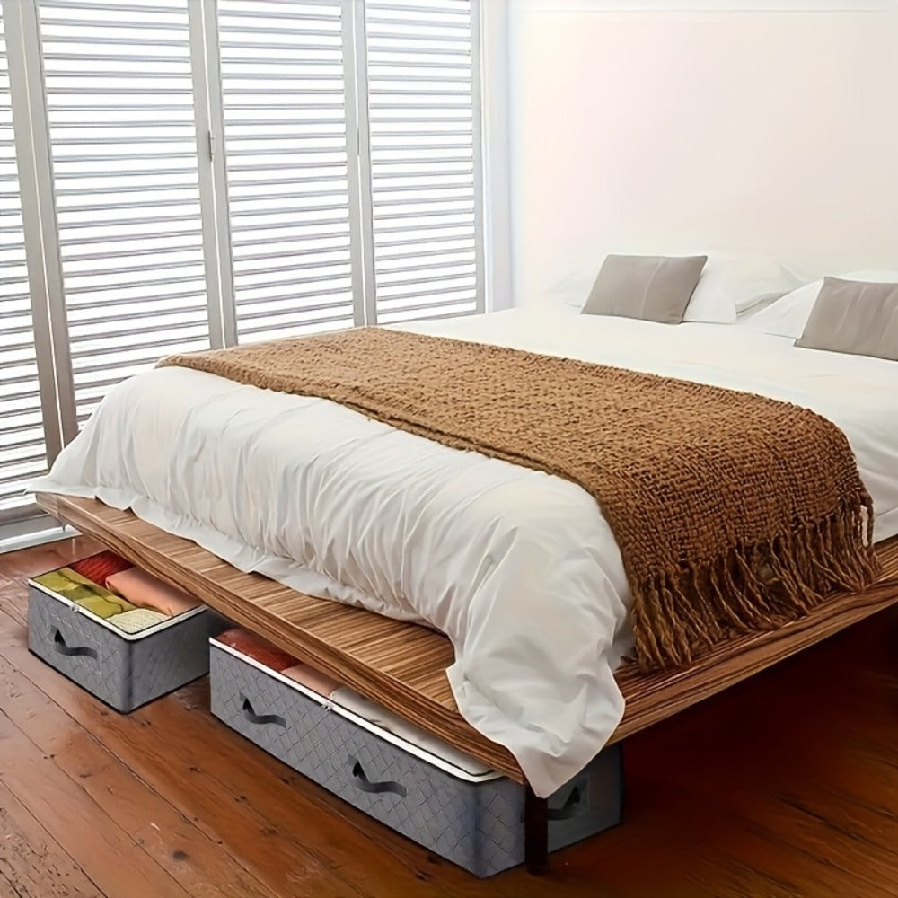 Foldable Under-Bed Organizer Bins with Wheels and Zippered Lids for Clothing and Bedding Storage, Storage Containers