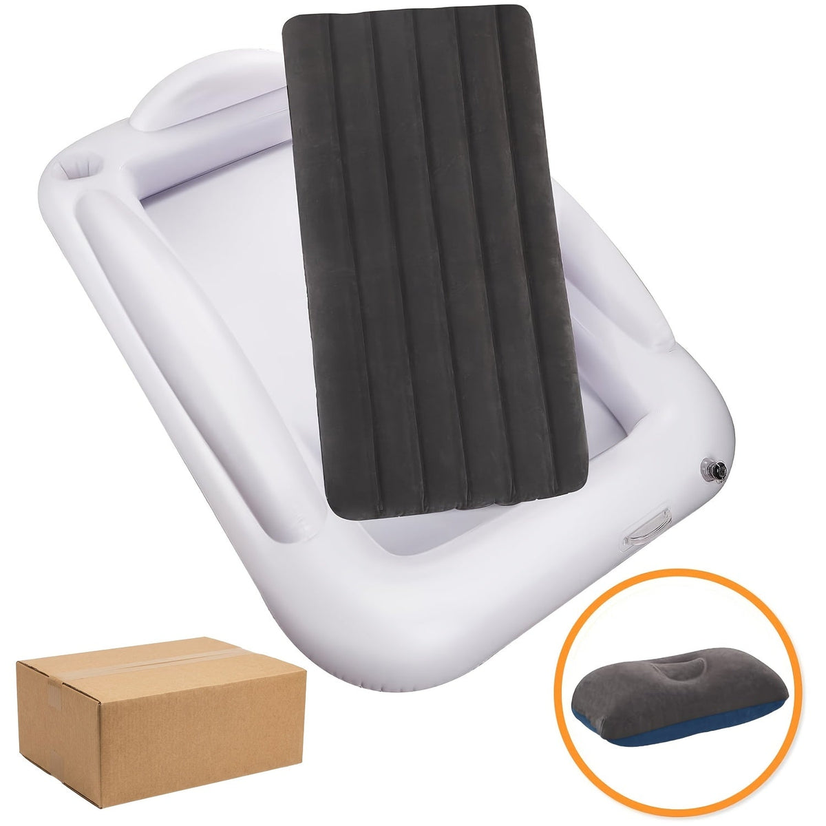 Kids Inflatable Travel Bed – Portable Children Air Mattress with Fast Inflation, Separate Mattress Design, for Home Camping Vacation Grandma's, Ages 3-10, Blue Grey
