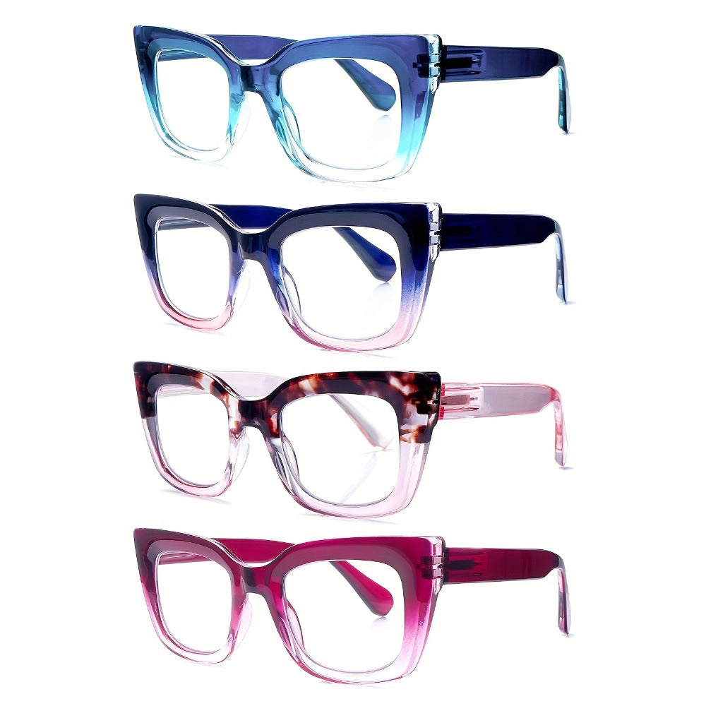 Reading Glasses Blue Light Blocking for Women 4 Pack – Cat Eye Frames with Metal Spring Hinges, Multicolor Floral Gradient Computer Eyeglasses