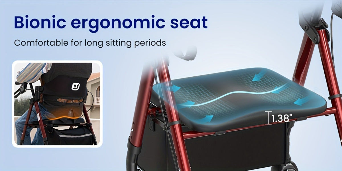 Rollator Walkers For Seniors with Ergonomic Backrest and Dual Adjustable Height
