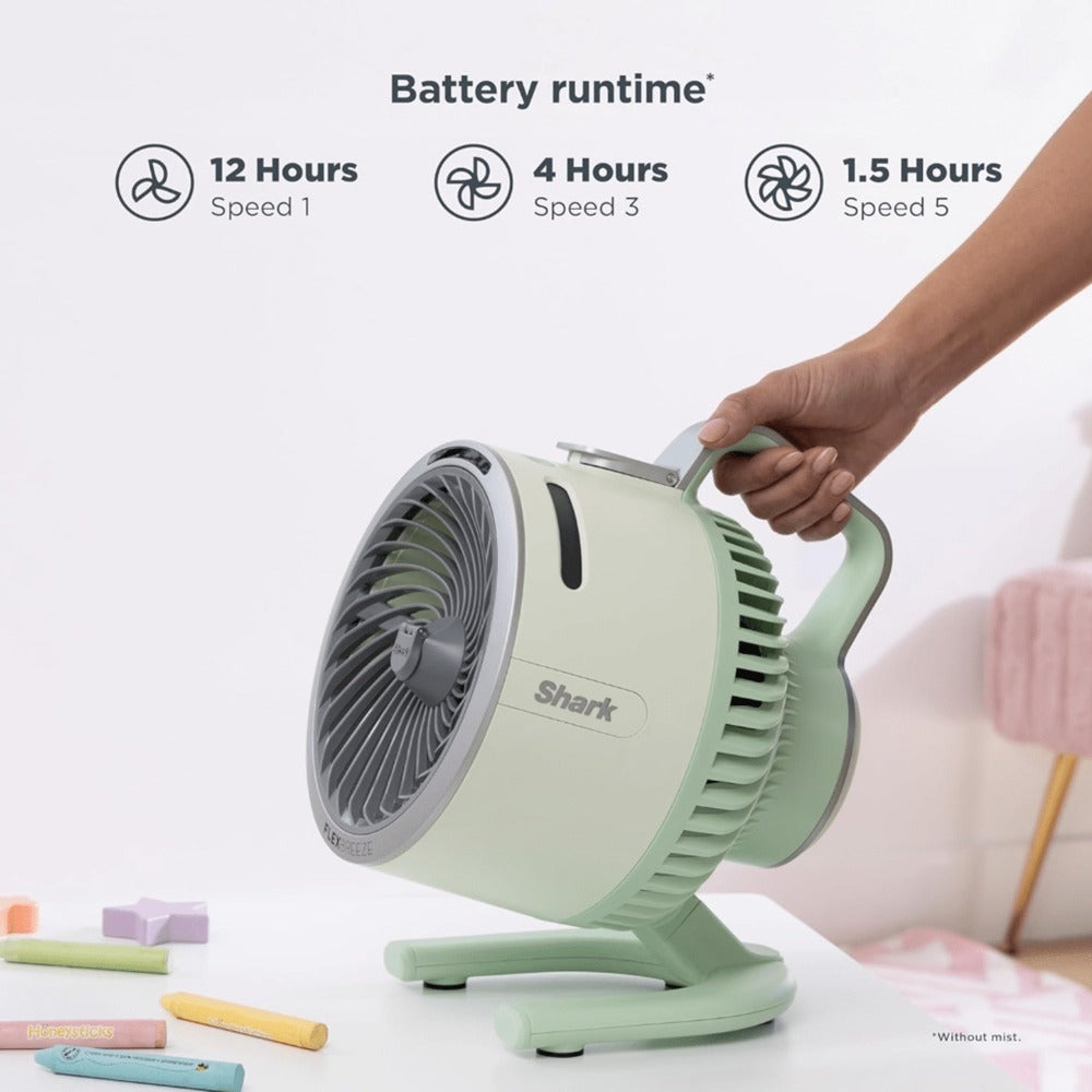 Misting Fan in a Portable Refurbished Sky Color Design for Indoor and Outdoor Use (29Hr Battery)