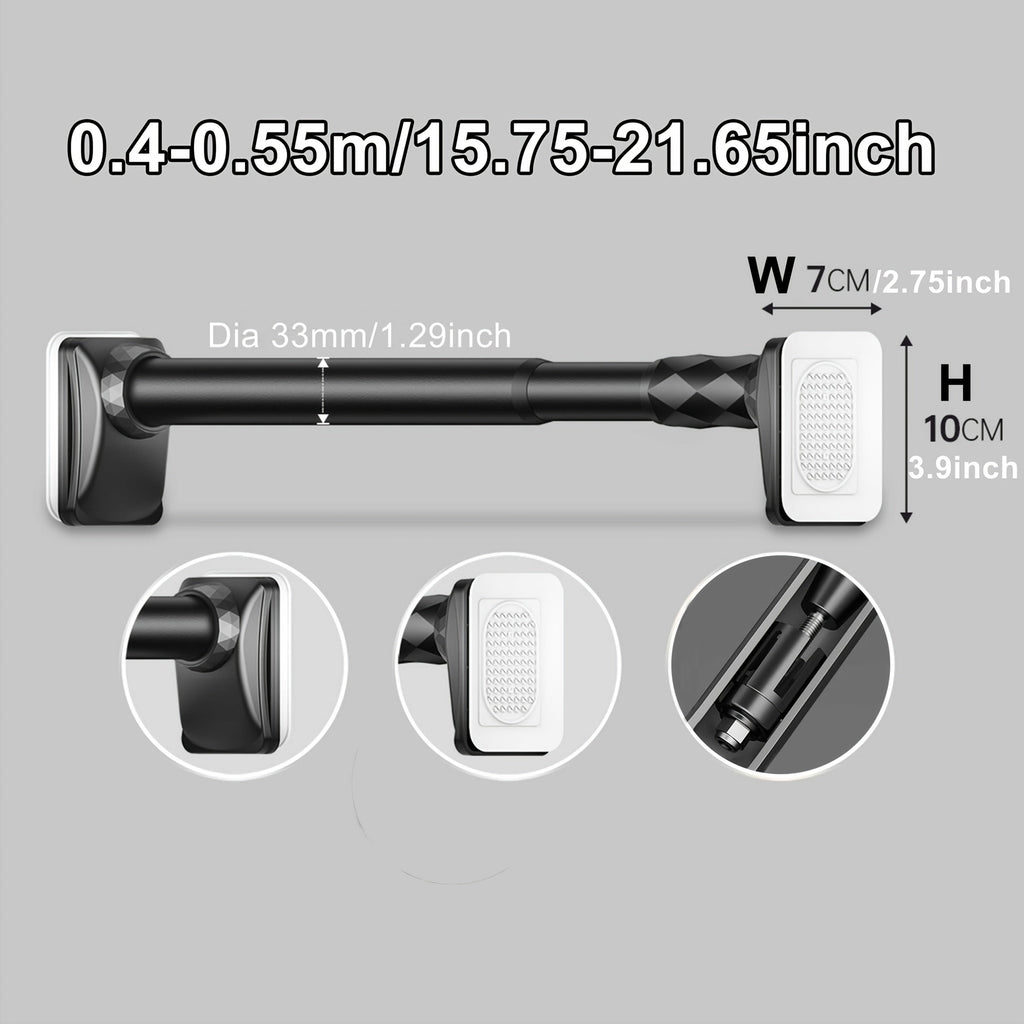 Curtain Rod, 33mm Steel Telescopic Tension Rod with Adjustable Length and No-Drill Installation for Large Windows