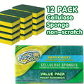 Non-Scratch Cellulose Sponge Dual-Sided with Tough Scouring Pad – Dishwashing Sponges for Kitchen, Dishes & Bathroom, Absorbent & Durable, Green or Blue, 9/12/18/27 Pack Value Sets