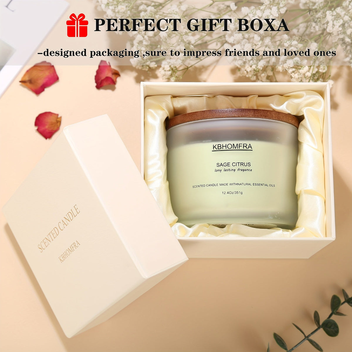 Scented Candles 3-Wick Large Soy Wax Candle 12.4oz - 70 Hour Burn Time, Natural Soy Blend & Beeswax, Luxury Gift Box, 6 Scents: Vanilla Coconut, Lemon Lavender, Jasmine, Citrus Sage, Pink Sands, Gardenia