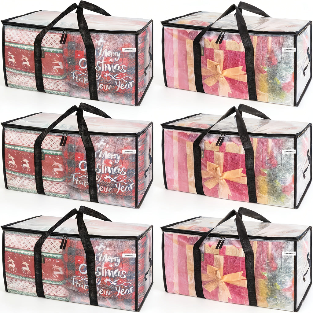 Heavy-Duty Moving Bags Set of 6 – Oversized Storage Totes with Reinforced Handles & Snap-Close Lid, Space Saver Bags for Clothes, Quilts & Moving Supplies, Transparent