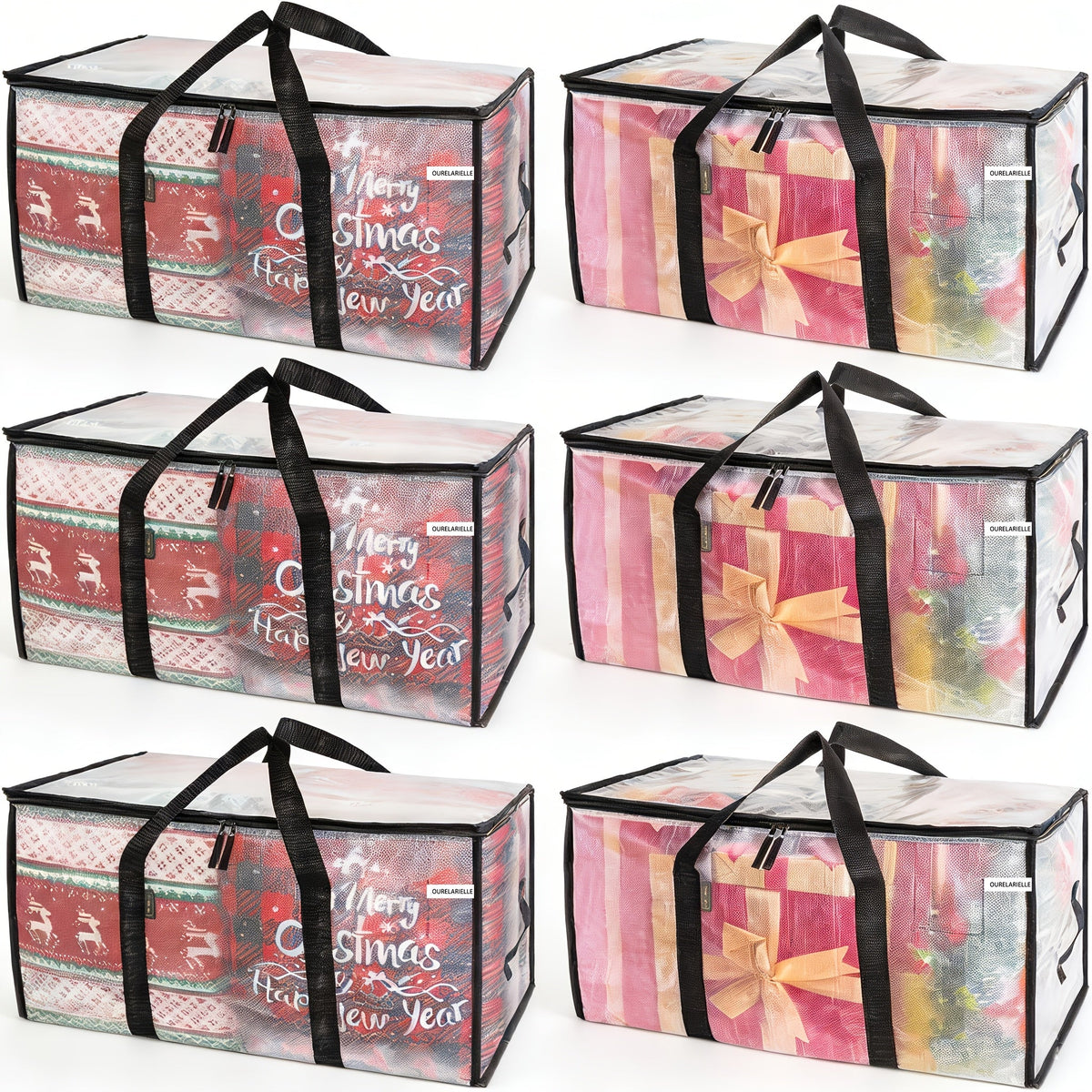 Heavy-Duty Moving Bags Set of 6 – Oversized Storage Totes with Reinforced Handles & Snap-Close Lid, Space Saver Bags for Clothes, Quilts & Moving Supplies, Transparent