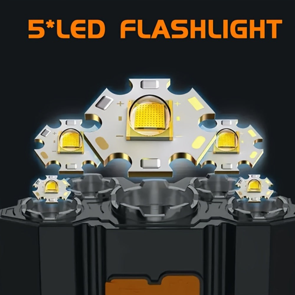 LED Headlamp 4pcs Set - Rechargeable Outdoor Headlamps with 4-Speed Dimming Adjustable Angle IP44 Waterproof Hands-Free Flashlight for Camping Hiking Fishing Mountain Climbing Emergency Use ABS