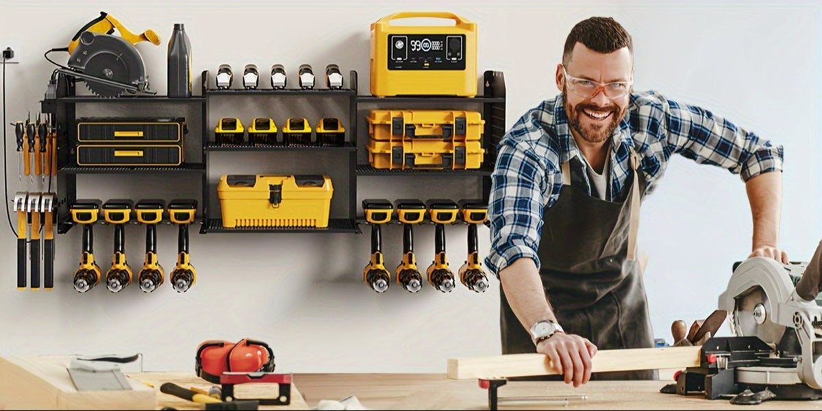 Power Tool Organizer with Adjustable Garage Tool Shelf for Workshop and Tool Room