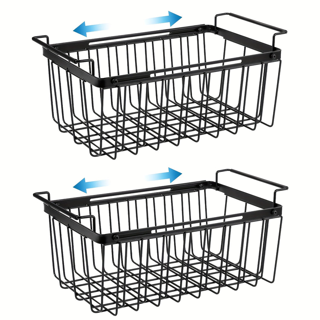 Freezer Organizer Bins, Expandable Chest Freezer Baskets with Hanging Handles – Adjustable Wire Basket 15.6" to 24.3", Heavy-Duty Iron Rust-Proof Deep Freezer Storage for Most Chest Freezers, 2 Pack