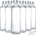 Borosilicate Glass Water Bottle Set of 6 with Lid Sleeve and Cleaning Brush – 18oz Reusable Juice Bottles | Non-Slip Sports Drinking Vessels for Home Office Gym Travel