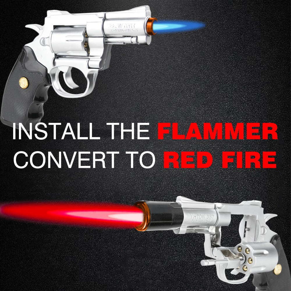 Lighter with Adjustable Flame and Pistol Revolver & Wheel Design for Camping Outdoor Cooking Grilling BBQ Charcoal Lighting