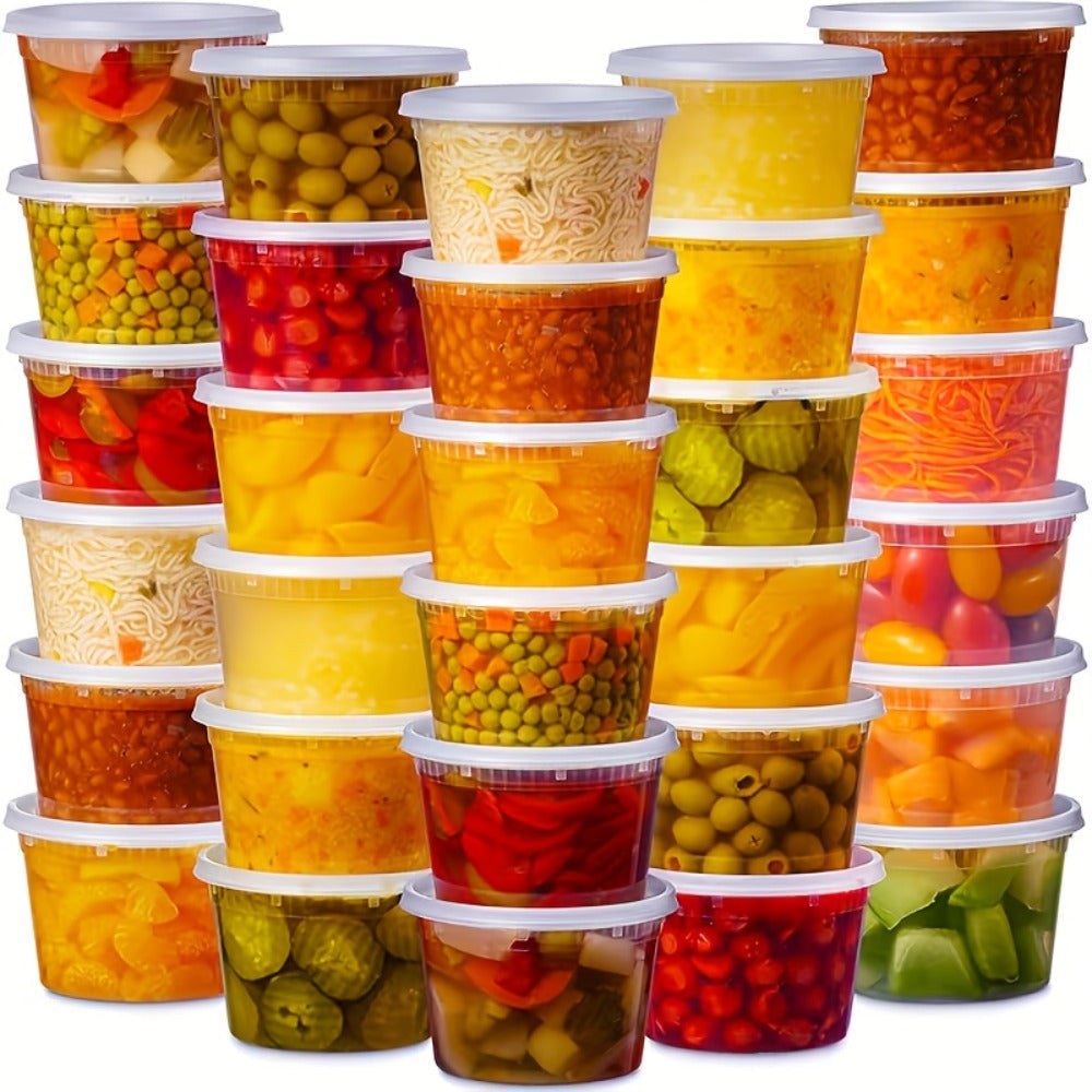Deli Containers with Lids 48 Pack 16oz - BPA-Free Leakproof Plastic Food Containers Microwave Dishwasher and Freezer Safe, Stackable Meal Prep Containers for Takeout Soup Salad and Food Storage, 24 Containers and 24 Lids