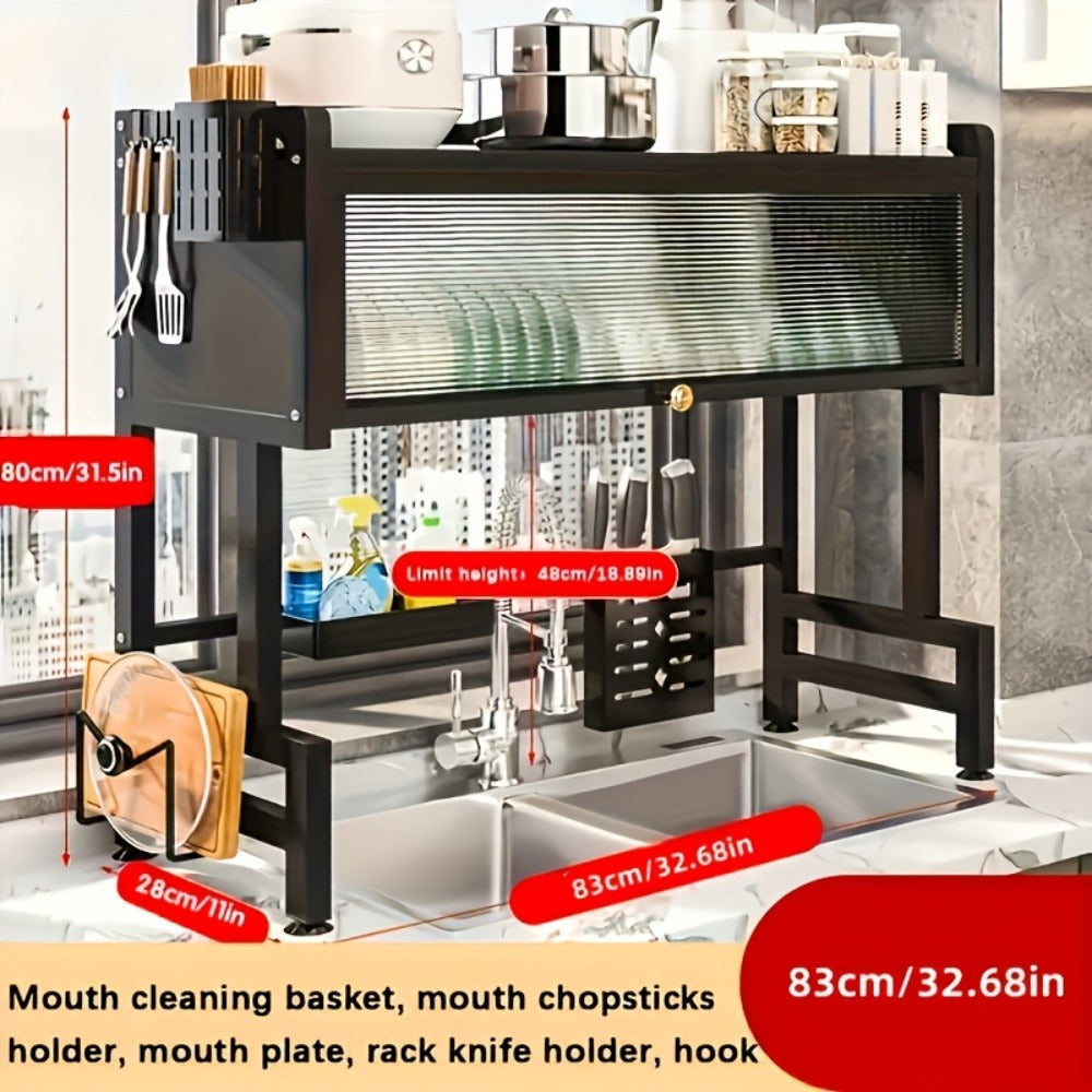 Dish Drying Rack, Multi-Layer Kitchen Countertop Organizer, Dust-Free Drainer for Plates Bowls Utensils