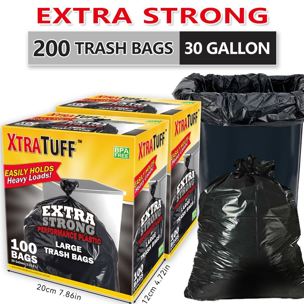 Trash Bags: 30 Gallon 200 Count, Black Large Garbage Bags, Ultra Strong Leak-Proof, 113.5L Heavy Duty Bags for Kitchen, Industrial