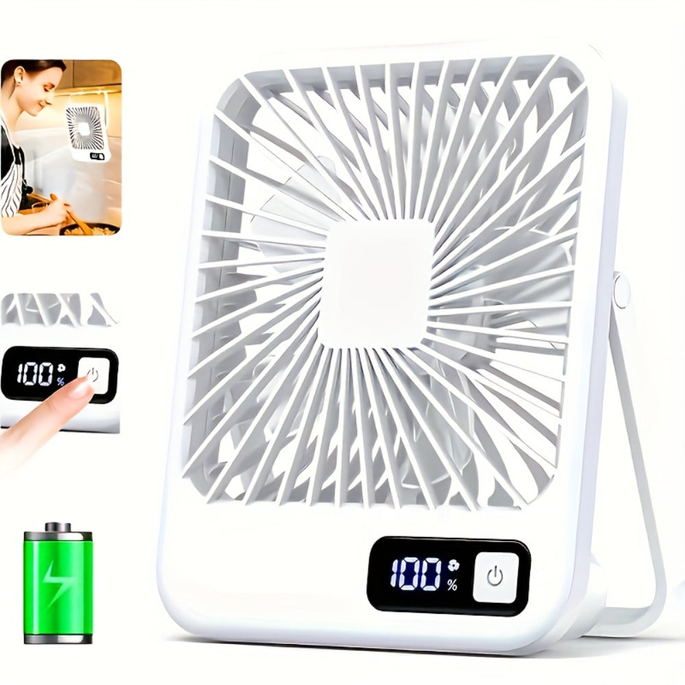 Desk Fan, Mini Desktop Fan Square Design, Ultra-Quiet 5-Speed USB Rechargeable 1800mAh Portable Cooling Fan for Home