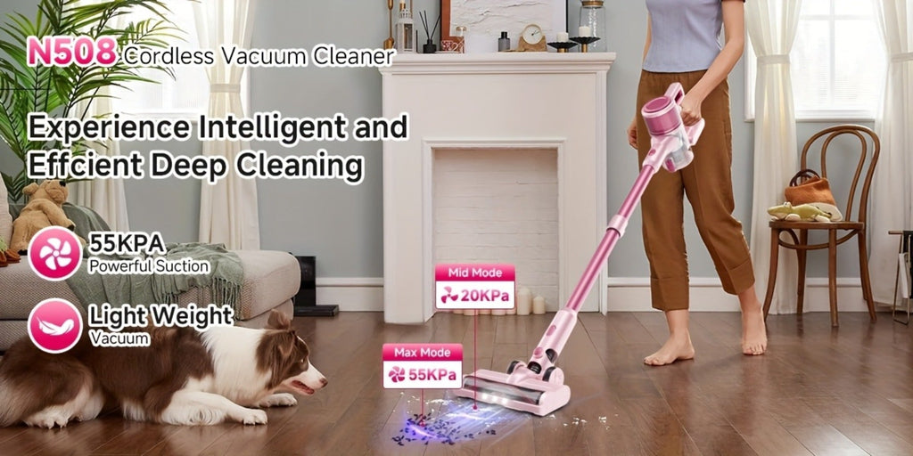 Cordless Vacuum Cleaner 55KPa 8-in-1 Stick Vacuum with LED Light 180° Swivel Lightweight Wireless for Hardwood Carpet Pet Hair Stairs Car Sofa Home Office