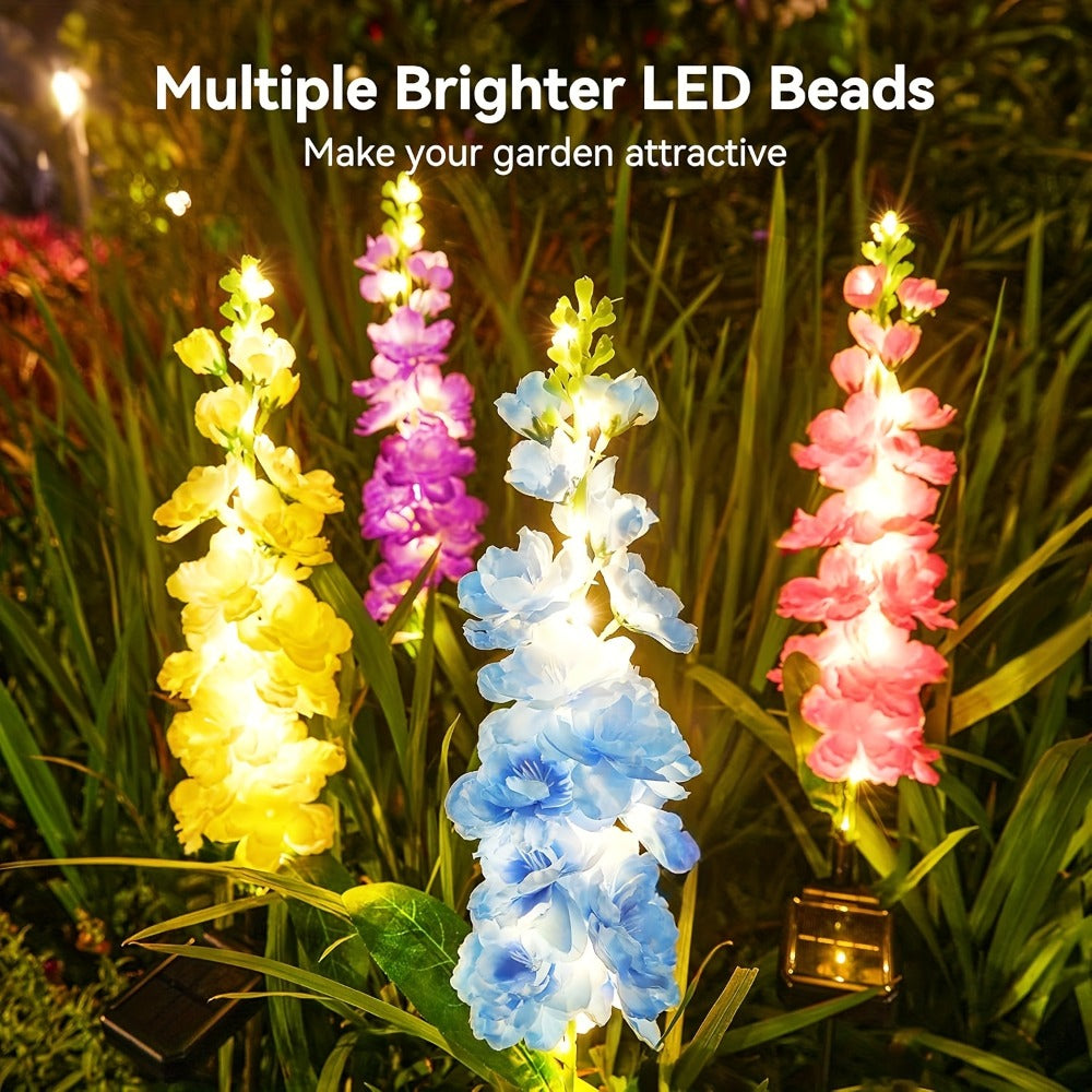 Solar Garden Lights, 2 Pack 27 Inch Delphinium Flower Stake Lights, Waterproof Solar Yard Lights for Patio