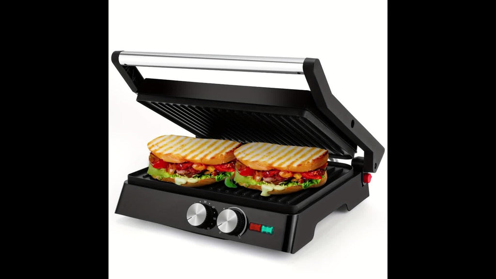 Sandwich Maker with Floating Hinge Grease Tray Temperature Control for Home Dorm Office