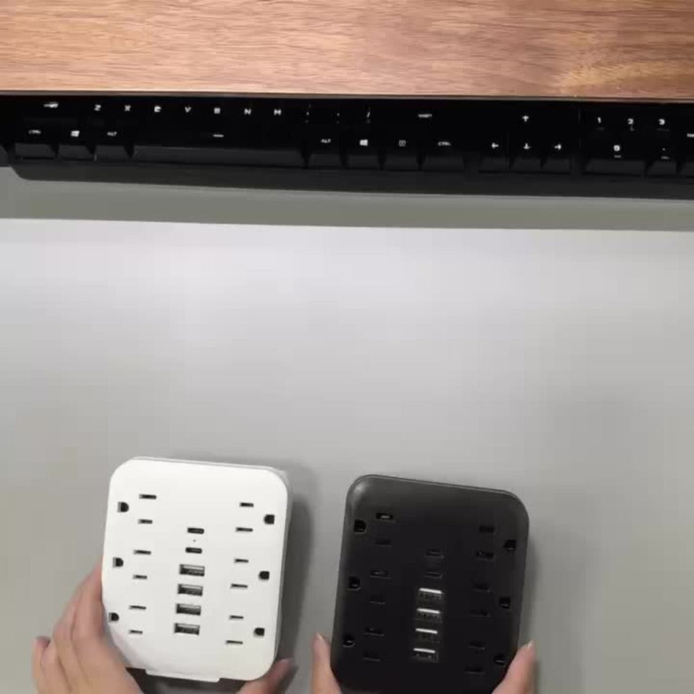 Power Strip, 6 AC Outlets & 6 USB Ports (2 USB-C) Compact Space-Saving Plug, 110-130V US Plug for Home & Office White & Black