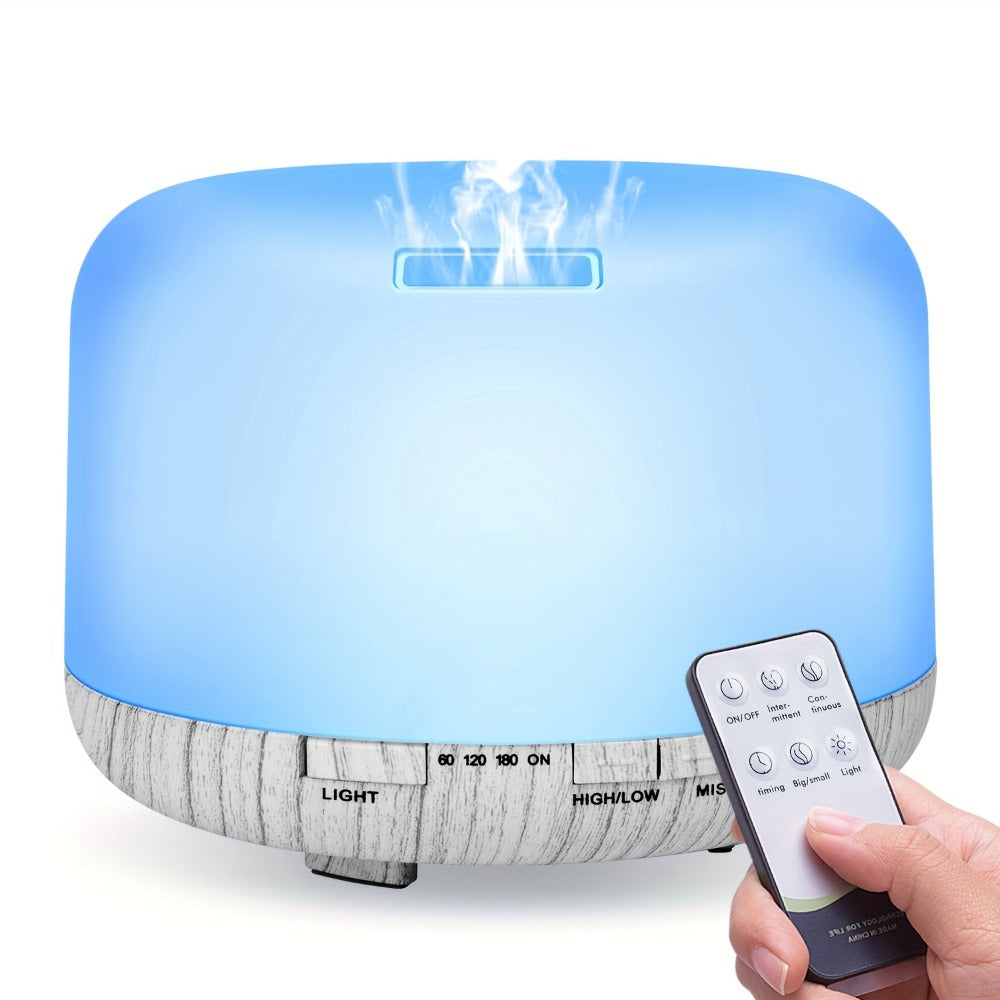 Oil Diffuser (16.91oz) in a Wood Grain Design for Home and Office with 7 Ambient LED Lights