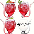 Halloween Cocktail Glasses Set of 4 – 12 Oz Vampire Crane Tail Pirate-Themed Cups with Straw – Reusable Insulated Drinkware for Champagne, Juice & Ice Cream – Halloween & Christmas Party