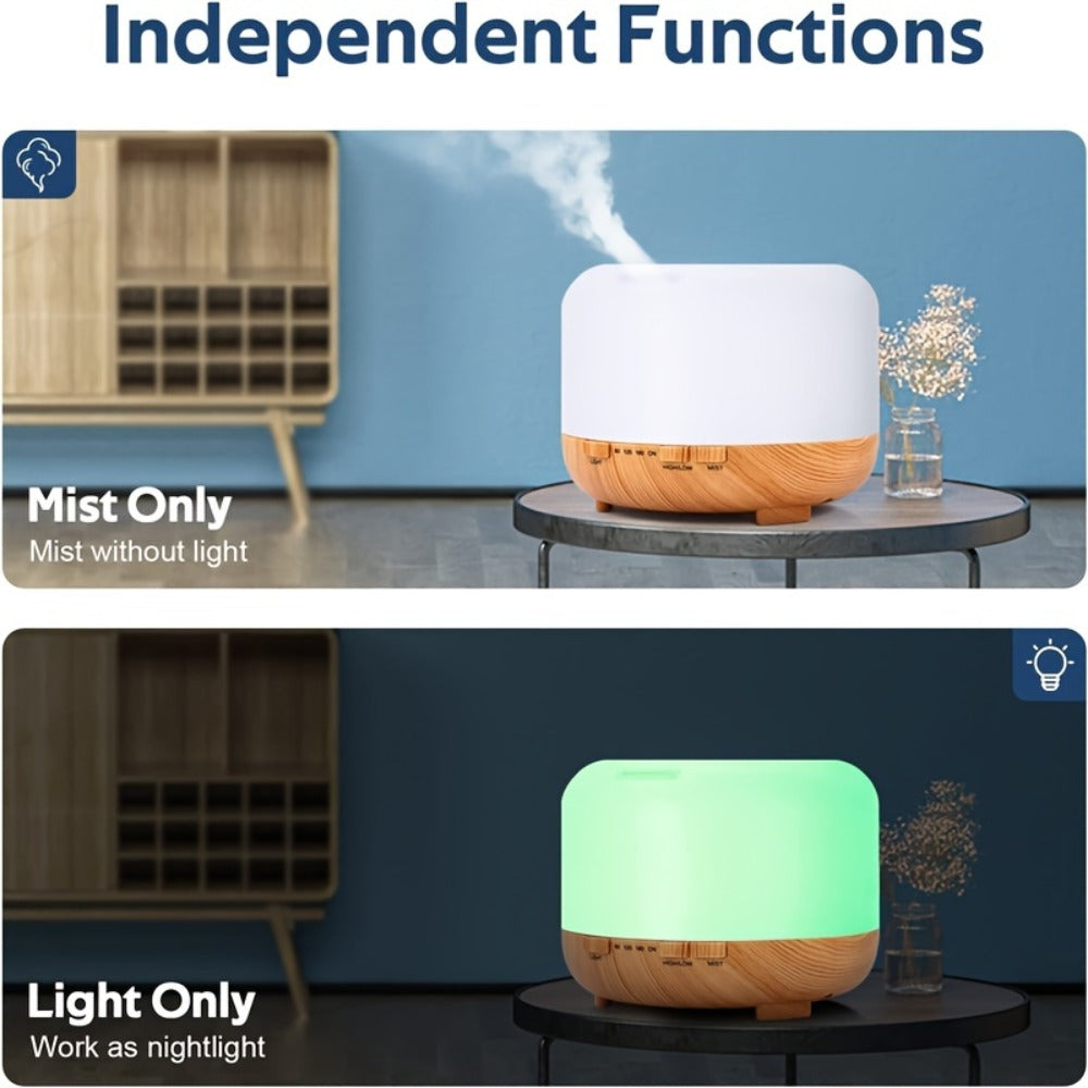 Oil Diffuser (16.91oz) in a Wood Grain Design for Home and Office with 7 Ambient LED Lights