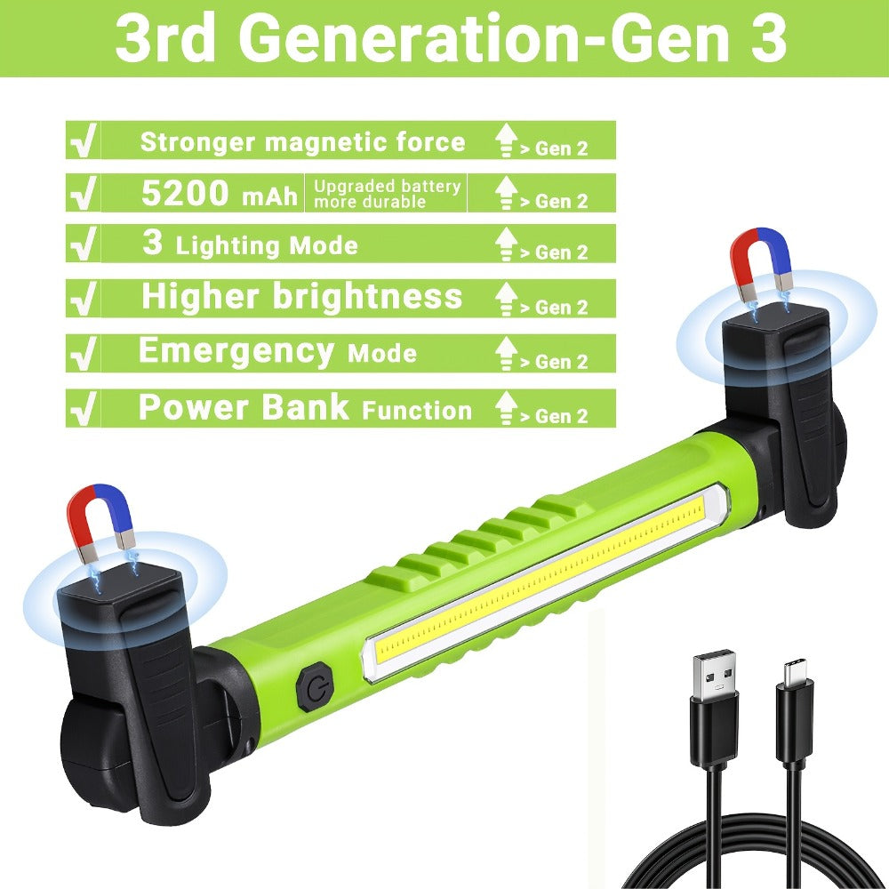 LED Work Light 2500LM Rechargeable Magnetic Underhood Inspection Light with 5200mAh Battery & Hooks – Cordless Portable Work Lamp for Mechanics, Car Garage, Workshop & Emergency Use
