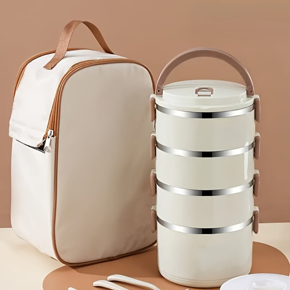 Steel Lunch Box with Carry Bag and Cutlery for Camping Picnic School Office and Outdoor Adventures