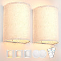 Rechargeable Wall Sconce, Set of 2 Wireless Fabric Shade Wall Light, No Wiring for Bedroom Living Room Hallway Decor