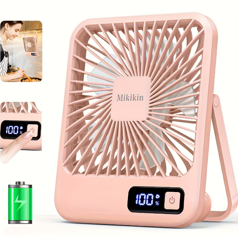 Desk Fan, Mini Desktop Fan Square Design, Ultra-Quiet 5-Speed USB Rechargeable 1800mAh Portable Cooling Fan for Home