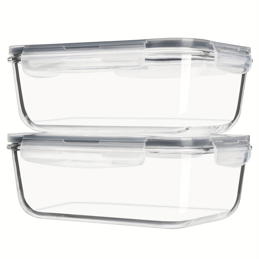Glass Food Storage Containers with Lids 2 Pack – 63oz Large Airtight Snap Lock Meal Prep Containers, Leak Proof Glass Dish with Lid for Oven, Microwave & Refrigerator, Food Transport Tubs