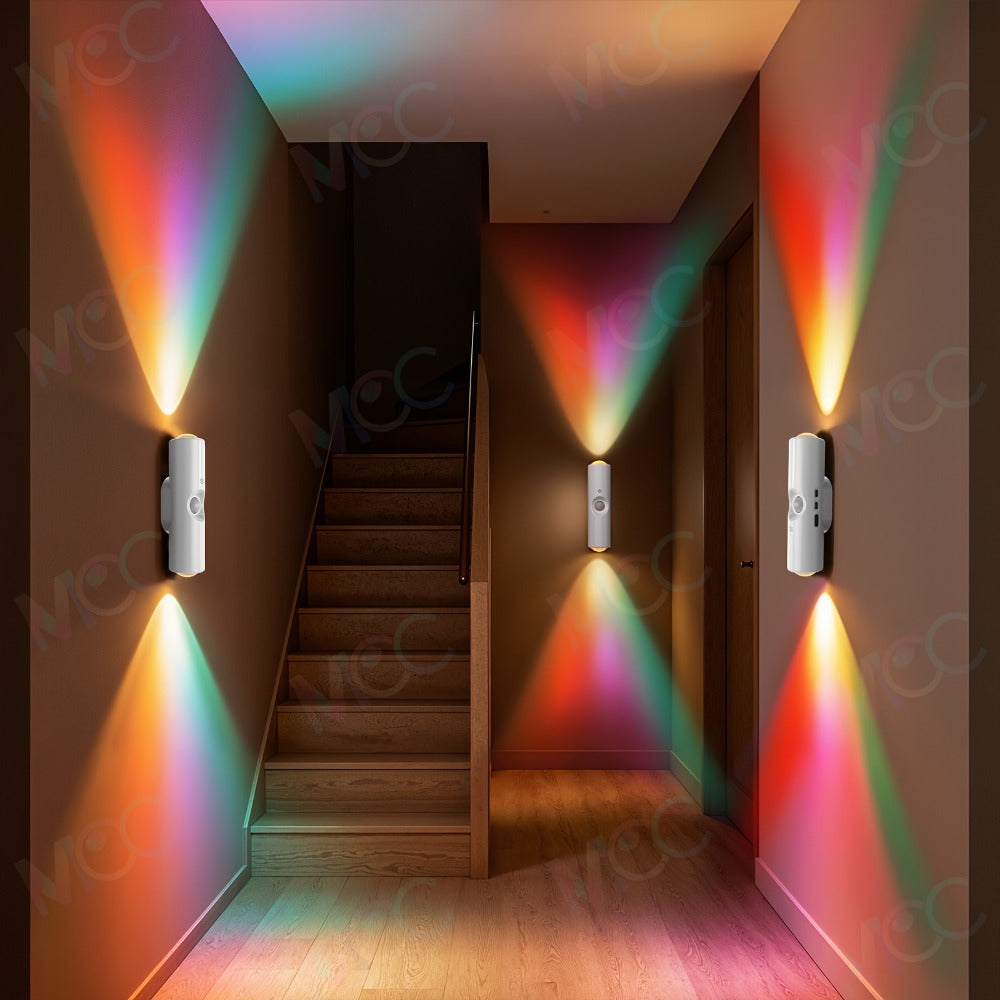 Night Light, LED Magnetic Dual Voice & Motion Sensor 9 Colors Dimmable, Drill-Free Magnetic Install for Hallway
