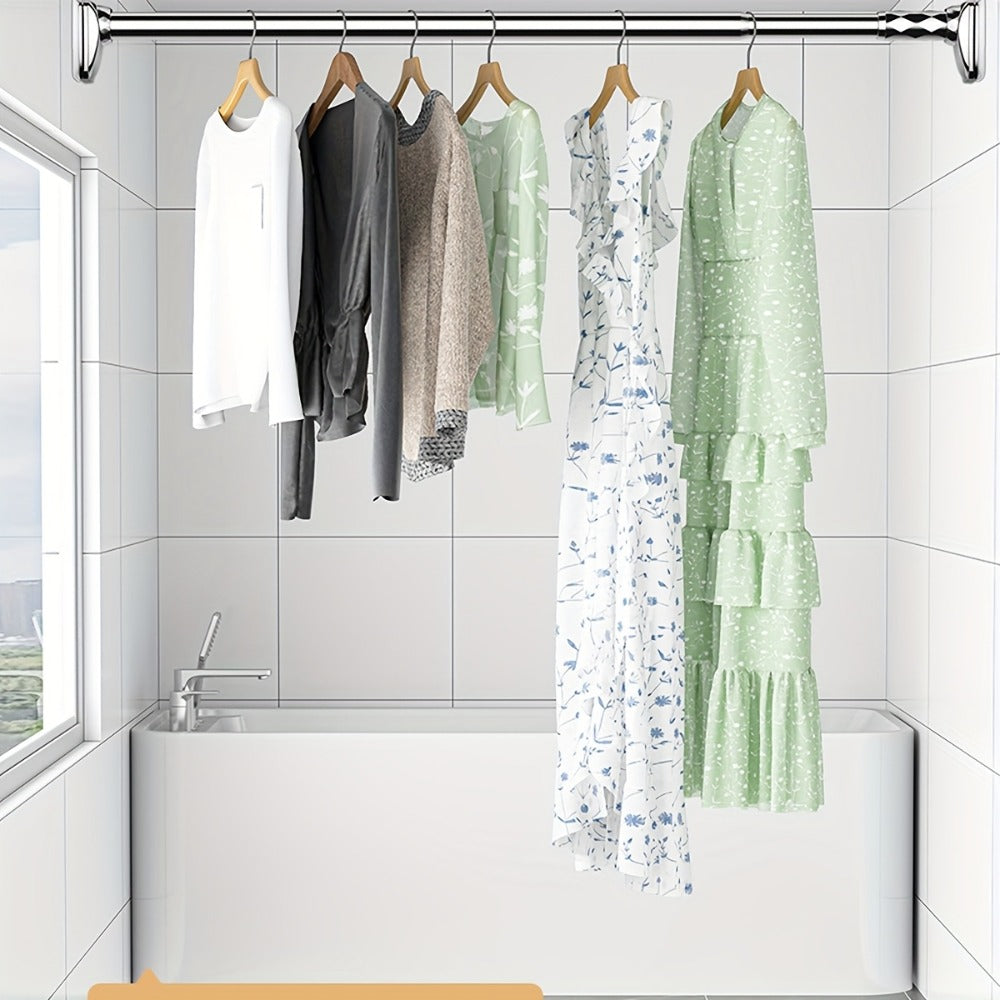 Curtain Rod, 33mm Steel Telescopic Tension Rod with Adjustable Length and No-Drill Installation for Large Windows