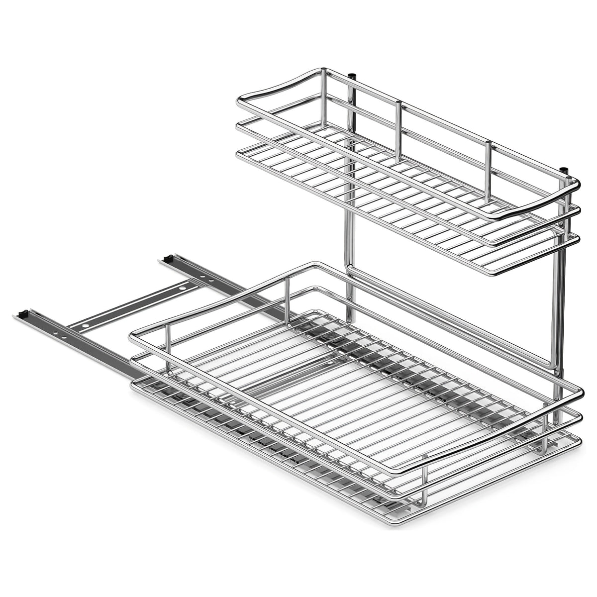 Kitchen Organizer, Cabinet Pot & Pan Organizer Rack 10 Adjustable Dividers, 11"W x 17.5"D x 8.3"H, Chrome Steel Kitchen Storage
