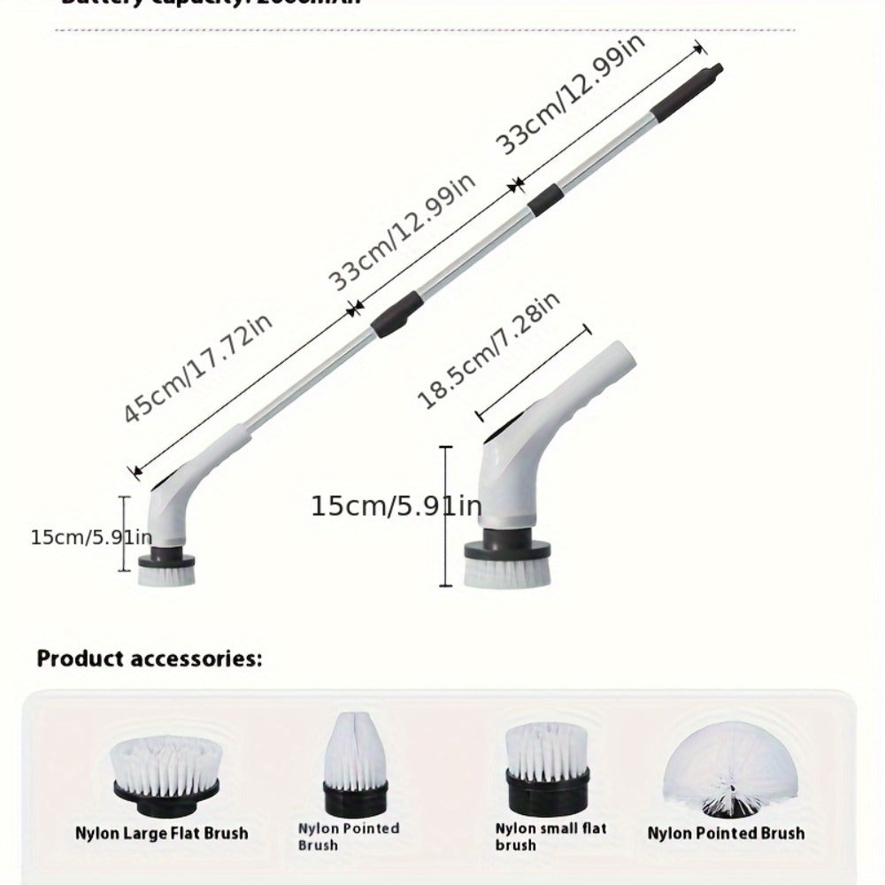 Scrubber with 9 Interchangeable Brush Heads 5 Speed Settings and 3 Extendable Handles