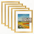 Picture Frame Set of 5 – 12x16 Inch Gallery Wall Photo Frames, Display 8.5x11 with Mat or 12x16 Without Mat | HD Cover, Horizontal & Vertical Hanging | Golden Wall Collage Frame Set for Home & Office
