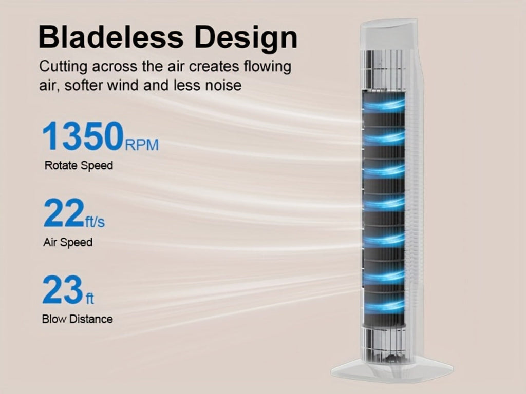 Tower Fan 31 Inch Bladeless | 80° Oscillating Standing Fan with Remote Control, 7.5H Timer & 3-Speed Settings, Quiet Cooling Fan for Bedroom, Living Room & Office – Black & White