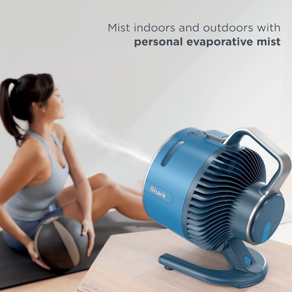 Misting Fan in a Portable Refurbished Sky Color Design for Indoor and Outdoor Use (29Hr Battery)