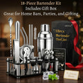 Bartender Kit 18-Piece with Acrylic Stand, 18/8 Stainless Steel Bar Set, Martini Shaker, Jigger, Muddler & Recipe Book – Complete Home Bar Tool Set