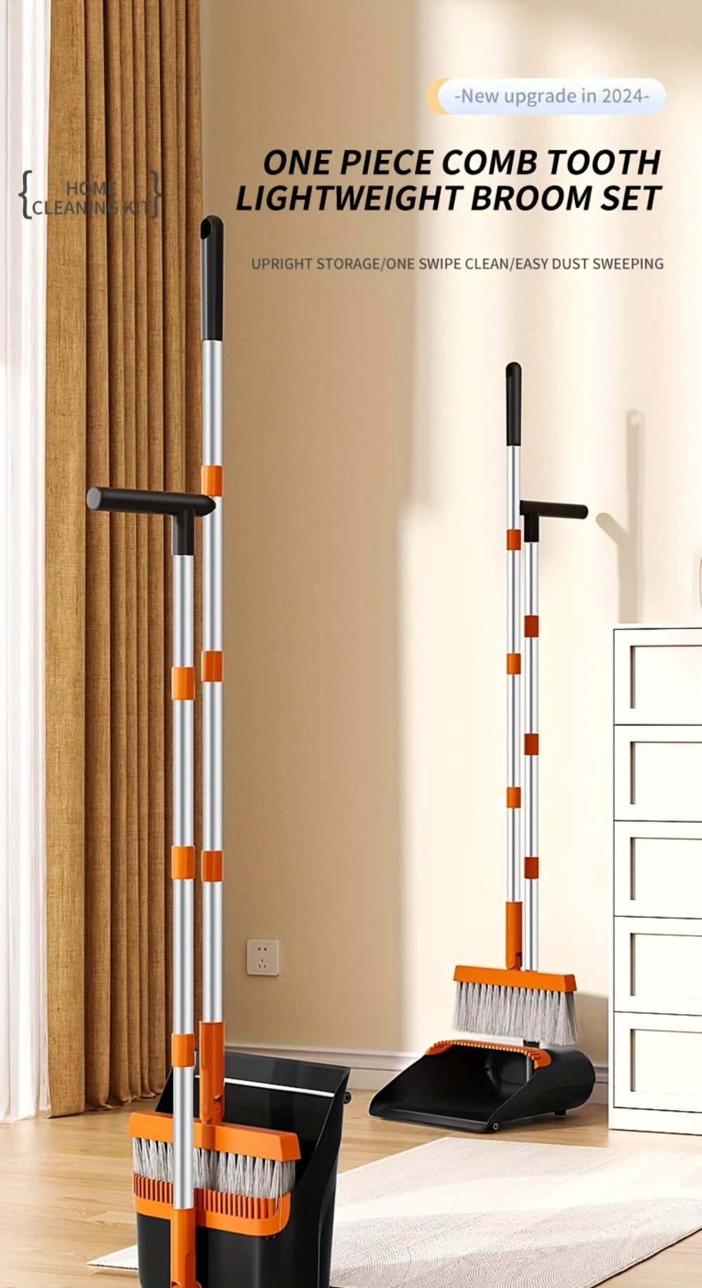 Broom And Dustpan Set with 50 Inch Extended Handle for Dust Hair Debris