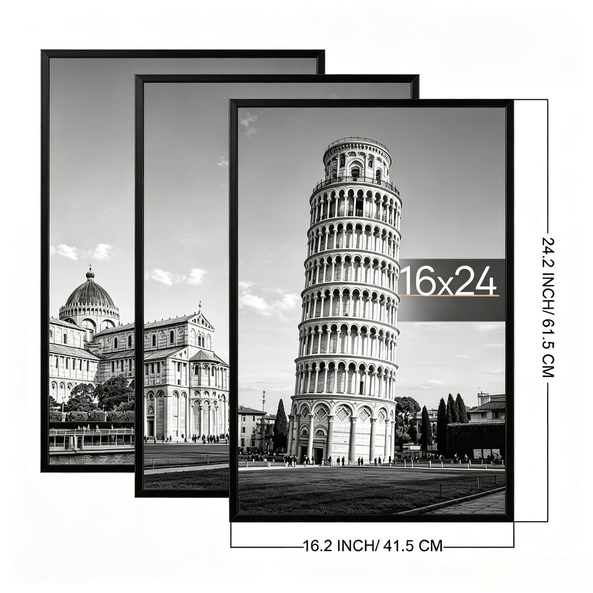 16x24 Picture Frame Set of 3, Poster Frames 16 x 24 Inch with Scratch-Proof Cover, Slide-In Assembly, Horizontal & Vertical Wall Mount Display - Black, Gold, Natural