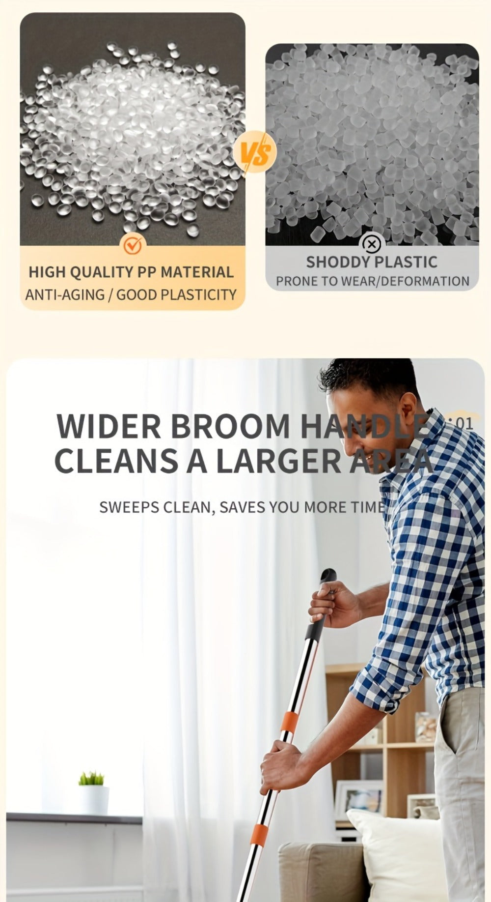 Broom And Dustpan Set with 50 Inch Extended Handle for Dust Hair Debris